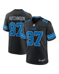 Men's Detroit Lions #97 Aidan Hutchinson Black 2nd Alternate Game Jersey
