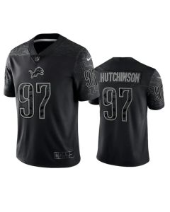 Men's Detroit Lions #97 Aidan Hutchinson Black Reflective Stitched Jersey