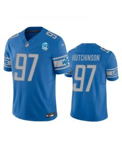 Men's Detroit Lions #97 Aidan Hutchinson Blue 2023 F.U.S.E. 90th Anniversary Vapor Untouchable Limited Stitched Jersey