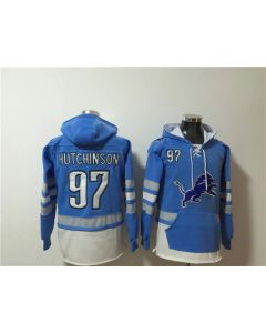 Men's Detroit Lions #97 Aidan Hutchinson Blue Ageless Must-Have Lace-Up Pullover Hoodie (Blue)