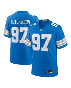 Men's Detroit Lions #97 Aidan Hutchinson Blue Game Jersey