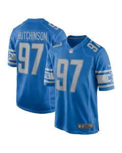 Men's Detroit Lions #97 Aidan Hutchinson Blue Player Game Jersey (Blue)