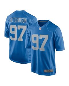 Men's Detroit Lions #97 Aidan Hutchinson Blue Player Game Jersey