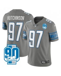 Men's Detroit Lions #97 Aidan Hutchinson Grey 90th Anniversary Vapor Untouchable Limited Stitched Jersey