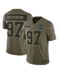 Men's Detroit Lions #97 Aidan Hutchinson Olive 2025 Salute to Service Limited Jersey (Olive)