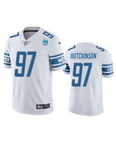 Men's Detroit Lions #97 Aidan Hutchinson White 2023 90th Anniversary Vapor Untouchable Limited Stitched Jersey