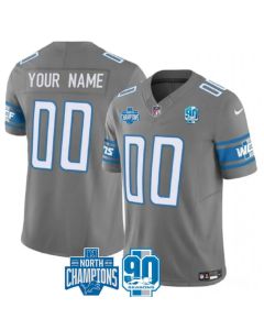 Men's Detroit Lions Active Player Custom Grey 2023 F.U.S.E. 90th Anniversary NFC North Division Champions Vapor Limited Stitched Football Jersey