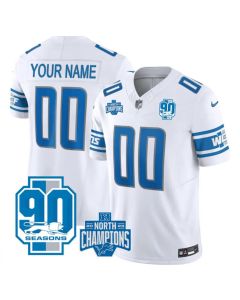 Men's Detroit Lions Active Player Custom White 2023 F.U.S.E. 90th Anniversary NFC North Division Champions Vapor Limited Stitched Football Jersey