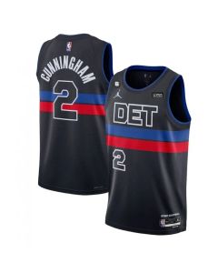 Men's Detroit Pistons #2 Cade Cunningham Black 2022/23 City Edition With NO.6 Patch Stitched Basketball Jersey
