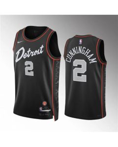 Men's Detroit Pistons #2 Cade Cunningham Black 2023-24 City Edition Stitched Basketball Jersey