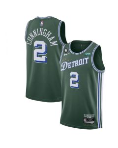 Men's Detroit Pistons #2 Cade Cunningham Green 2022/23 City Edition With NO.6 Patch Stitched Jersey