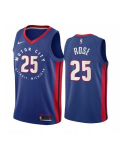 Men's Detroit Pistons #25 Derrick Rose 2020 Blue City Edition Stitched Jersey