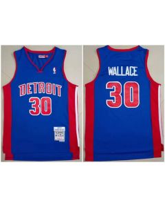 Men's Detroit Pistons #30 Rasheed Wallace 2003-04 Blue Throwback Stitched Jersey