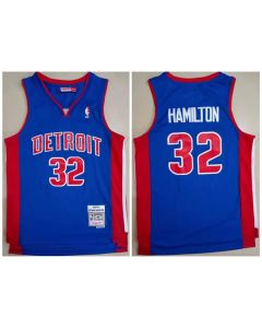 Men's Detroit Pistons #32 Richard Hamilton 2003-04 Blue Throwback Stitched Jersey