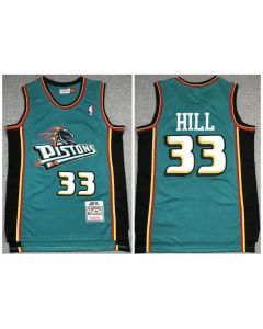 Men's Detroit Pistons #33 Grant Hill 1998-99 Green Throwback Stitched Jersey