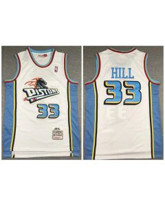 Men's Detroit Pistons #33 Grant Hill 1998-99 White Throwback Stitched Jersey