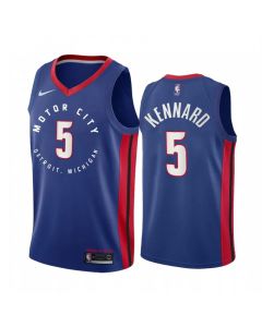 Men's Detroit Pistons #5 Luke Kennard 2020 Blue City Edition Stitched Jersey