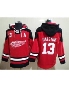 Men's Detroit Red Wings #13 Pavel Datsyuk Red Ageless Must-Have Lace-Up Pullover Hoodie