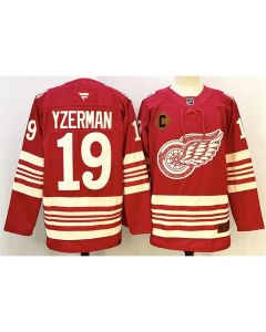 Men's Detroit Red Wings #19 Steve Yzerman Red 2025-26 With C Patch Centennial Premium Stitched Hockey Premium Jersey