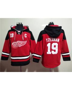 Men's Detroit Red Wings #19 Steve Yzerman Red Lace-Up Pullover Hoodie