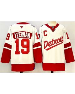 Men's Detroit Red Wings #19 Steve Yzerman White/Red 2024-25 With C Patch Stitched Jersey