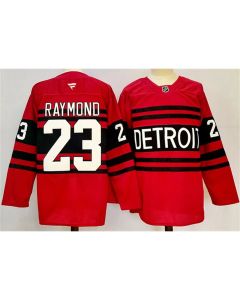 Men's Detroit Red Wings #23 Lucas Raymond Red 2024-25 Reverse Retro Stitched Premium Jersey