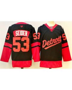 Men's Detroit Red Wings #53 Moritz Seider Black 2024-25 Stitched Premium Jersey