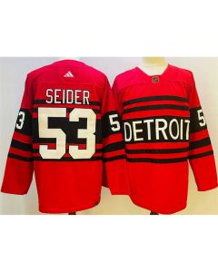 Men's Detroit Red Wings #53 Moritz Seider Red 2022/23 Reverse Retro Stitched Jersey