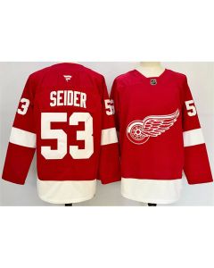 Men's Detroit Red Wings #53 Moritz Seider Red 2024-25 Home Stitched Jersey