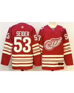 Men's Detroit Red Wings #53 Moritz Seider Red 2025-26 Centennial Premium Stitched Hockey Premium Jersey