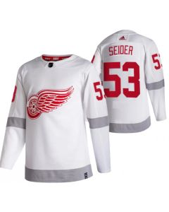 Men's Detroit Red Wings #53 Moritz Seider White 2020-21 Reverse Retro Stitched Jersey