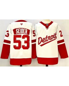Men's Detroit Red Wings #53 Moritz Seider White/Red 2024-25 Stitched Premium Jersey