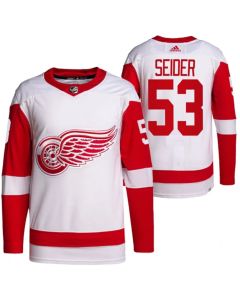 Men's Detroit Red Wings #53 Moritz Seider White Stitched Jersey