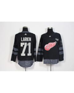 Men's Detroit Red Wings #71 Dylan Larkin Black 1917-2017 100th Anniversary Stitched NHL Jersey