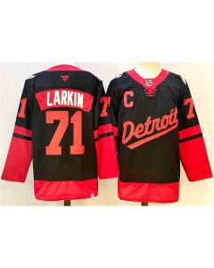 Men's Detroit Red Wings #71 Dylan Larkin Black With C Patch 2024-25 Stitched Premium Jersey