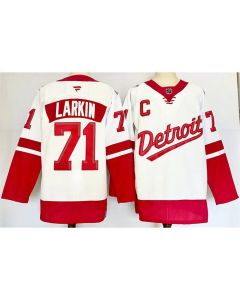 Men's Detroit Red Wings #71 Dylan Larkin White/Red 2024-25 With C Patch Stitched Jersey