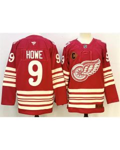 Men's Detroit Red Wings #9 Gordie Howe Red 2025-26 With C Patch Centennial Premium Stitched Hockey Premium Jersey