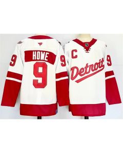 Men's Detroit Red Wings #9 Gordie Howe White/Red 2024-25 With C Patch Stitched Jersey