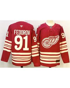 Men's Detroit Red Wings #91 Sergei Fedorov Red 2025-26 Centennial Premium Stitched Hockey Premium Jersey