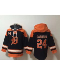 Men's Detroit Tigers #24 Miguel Cabrera Black/Orange Lace-Up Pullover Hoodie