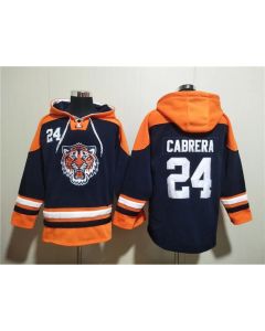 Men's Detroit Tigers #24 Miguel Cabrera Navy/Orange Lace-Up Pullover Hoodie