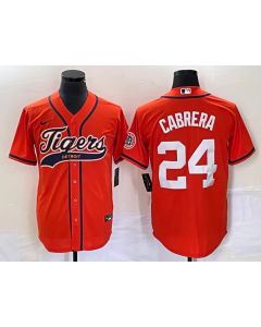 Men's Detroit Tigers #24 Miguel Cabrera Orange Cool Base Stitched Baseball Jersey (Orange)