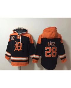 Men's Detroit Tigers #28 Javier Baez Black/Orange Lace-Up Pullover Hoodie