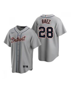 Men's Detroit Tigers #28 Javier Baez Grey Cool Base Stitched Jersey