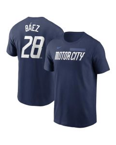 Men's Detroit Tigers #28 Javier Baez Navy 2024 City Connect Fuse Name & Number T-Shirt (Navy)