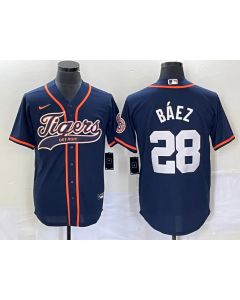 Men's Detroit Tigers #28 Javier Baez Navy Cool Base Stitched Baseball Jersey