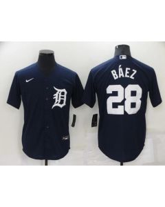 Men's Detroit Tigers #28 Javier Baez Navy Cool Base Stitched Jersey