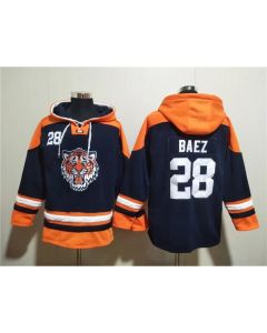Men's Detroit Tigers #28 Javier Baez Navy Lace-Up Pullover Hoodie