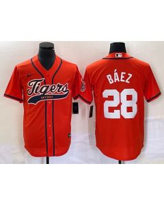 Men's Detroit Tigers #28 Javier Baez Orange Cool Base Stitched Baseball Jersey