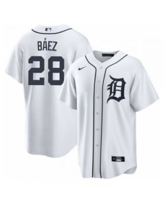 Men's Detroit Tigers #28 Javier Baez White Cool Base Stitched Jersey